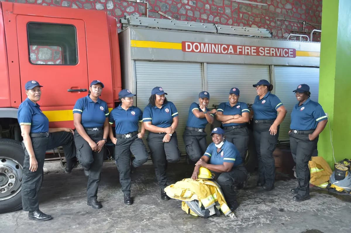 Dominica fire women with fire truck